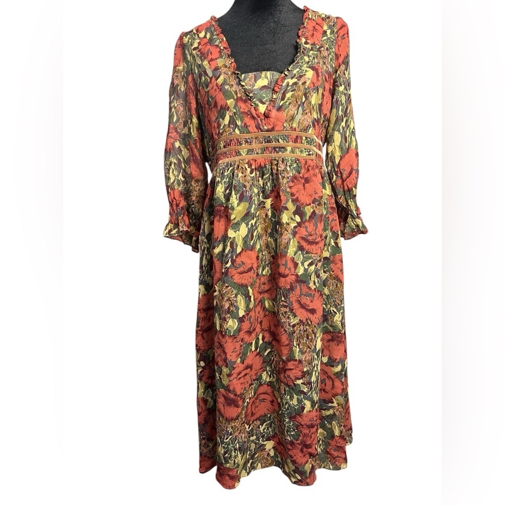 Vtg Sundance 100% Silk Floral Midi Dress – Boho Cottagecore Autumn Romance — 8